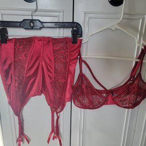 Red Lace Bra with matching corset